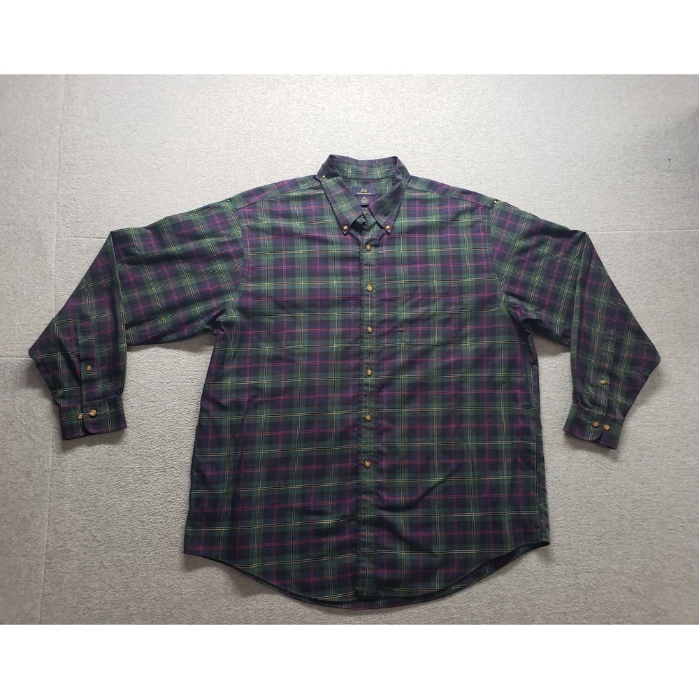 Brooks Brother Men Shirt XL Multicolor Plaid Button Up Pocket Long Sleeve Casual